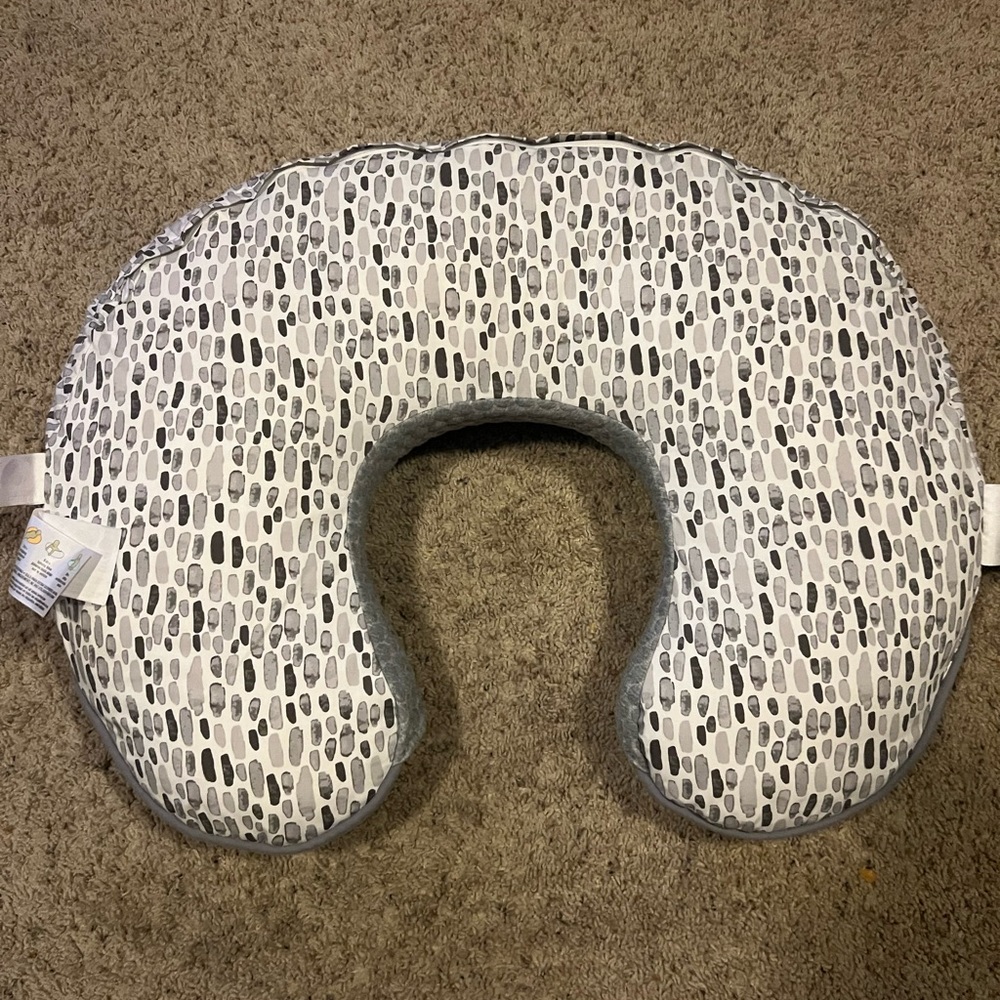 Gray and White Boppy Nursing Pillow with Removable Slipcover